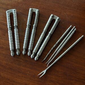 Silver Metal Nutcracker Set HMQ vintage 3 nutcrackers 3 picks and crab fork